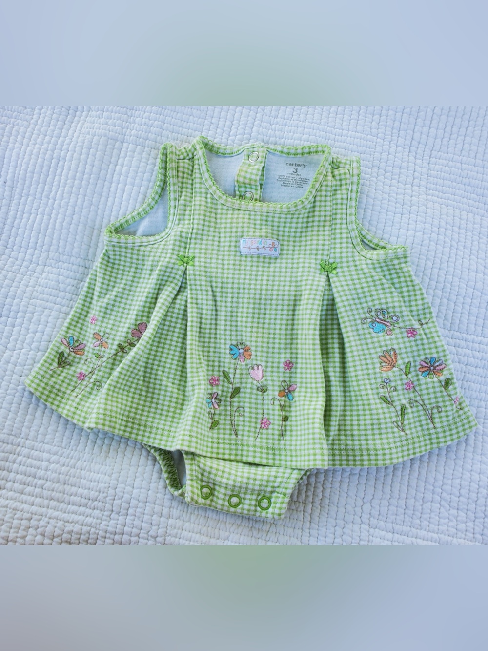 Carter's Light Green Gingham Floral Onesie Dress